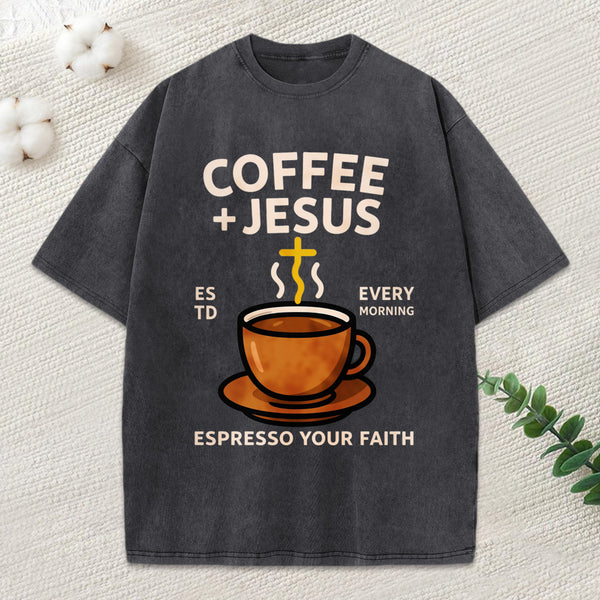 Coffee And Jesus Christian Washed T-Shirt