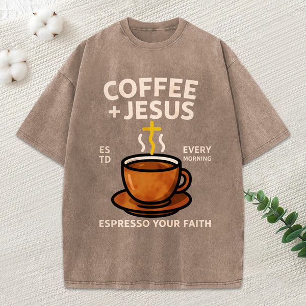 Coffee And Jesus Christian Washed T-Shirt