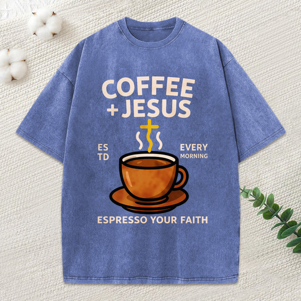 Coffee And Jesus Christian Washed T-Shirt