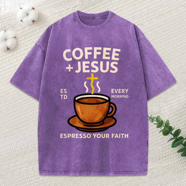Coffee And Jesus Christian Washed T-Shirt