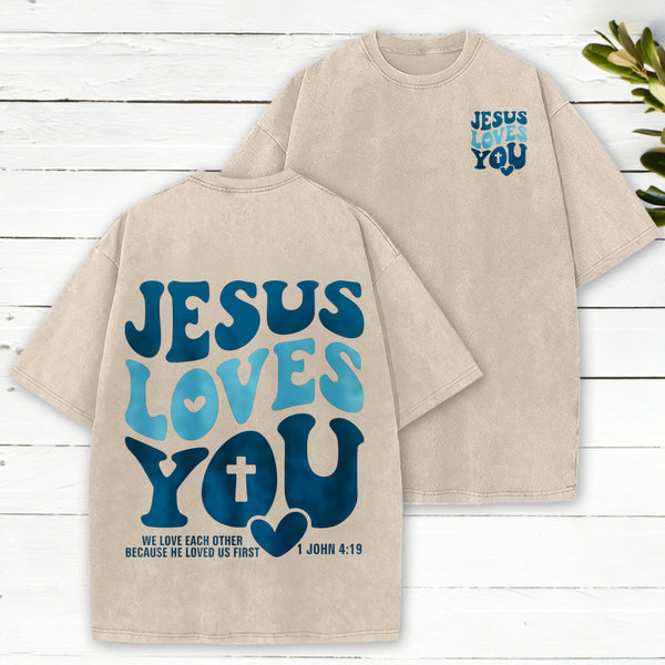 Jesus Loves You Christian Washed T-Shirt