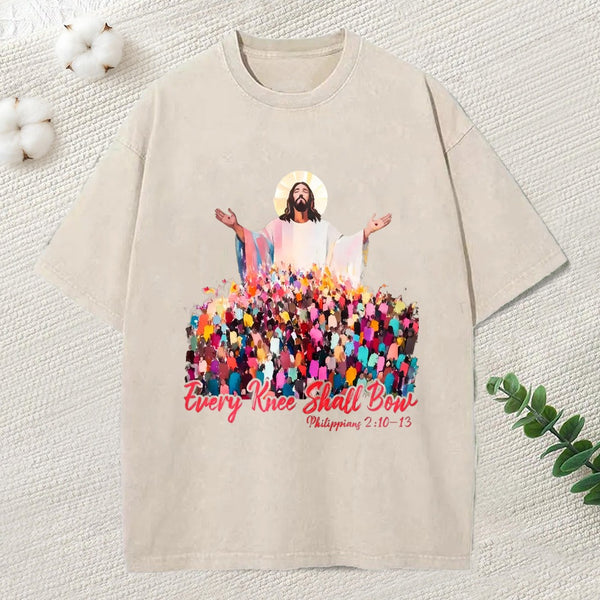 Every Knee Shall Bones Christian Washed T-Shirt