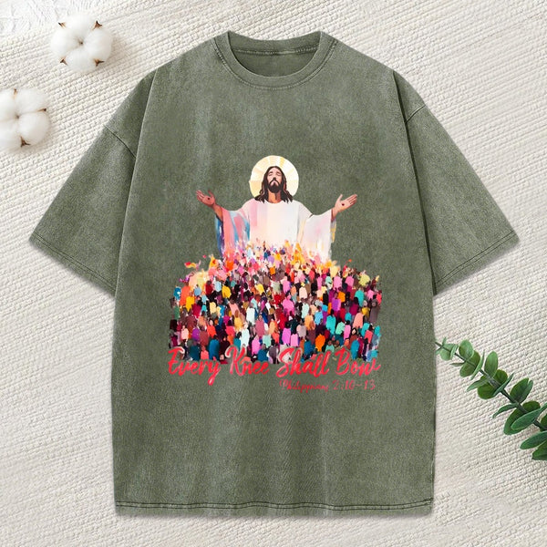 Every Knee Shall Bones Christian Washed T-Shirt