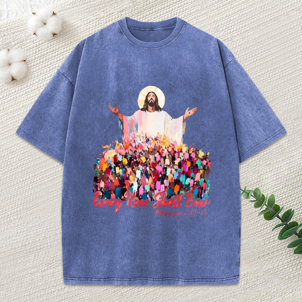Every Knee Shall Bones Christian Washed T-Shirt