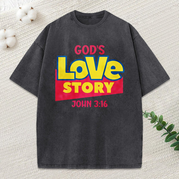 God'S Love Story Christian Washed T-Shirt