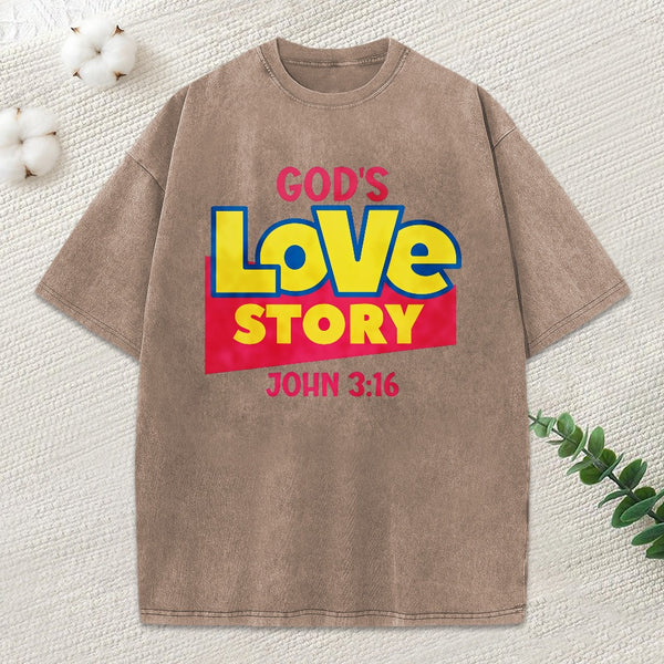 God'S Love Story Christian Washed T-Shirt