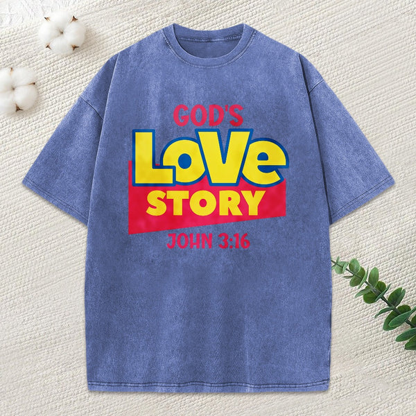 God'S Love Story Christian Washed T-Shirt