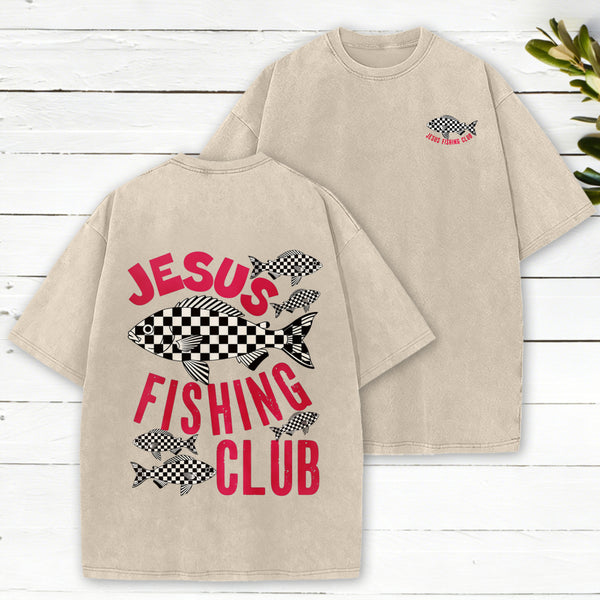 Jesus Fishing Club Christian Washed T-Shirt
