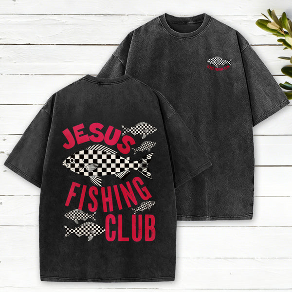Jesus Fishing Club Christian Washed T-Shirt