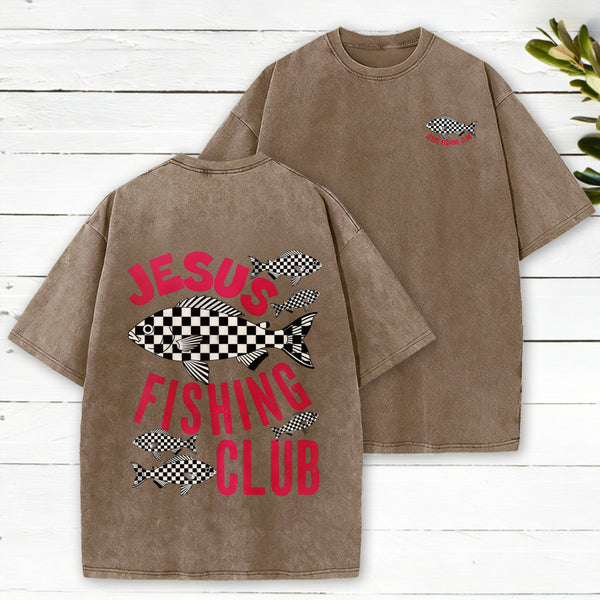 Jesus Fishing Club Christian Washed T-Shirt
