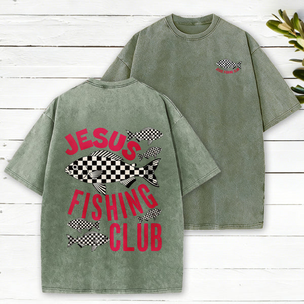 Jesus Fishing Club Christian Washed T-Shirt
