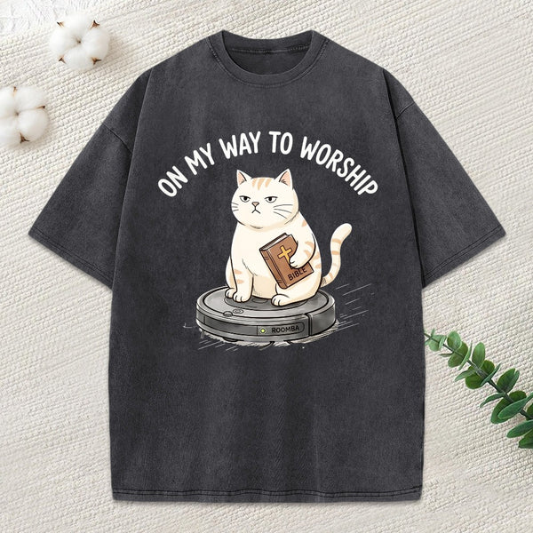 On My Way To Worship Christian Washed T-Shirt