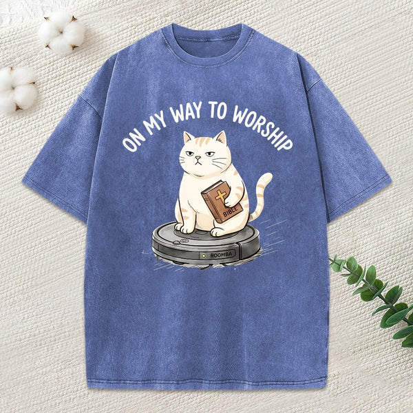 On My Way To Worship Christian Washed T-Shirt