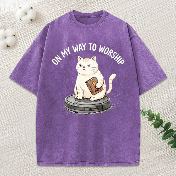 On My Way To Worship Christian Washed T-Shirt
