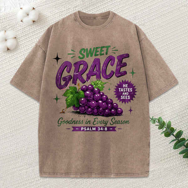 Sweet Grace Goodness In Every Season Christian Washed T-Shirt