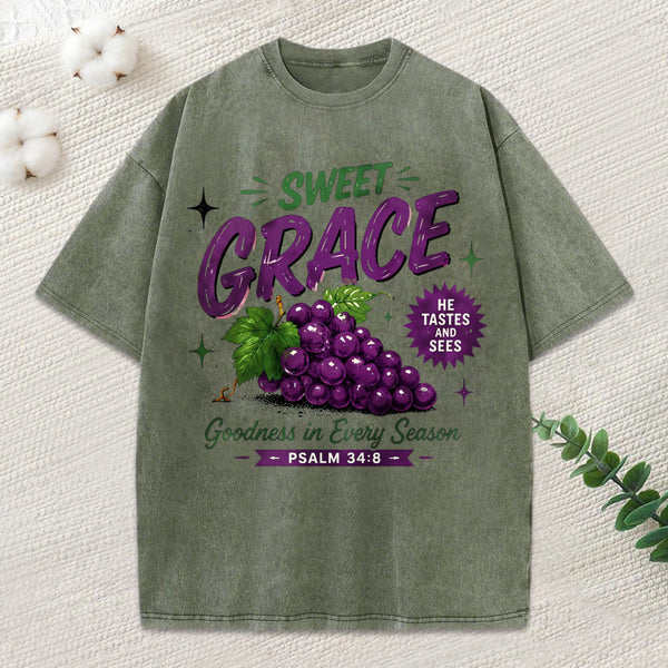 Sweet Grace Goodness In Every Season Christian Washed T-Shirt