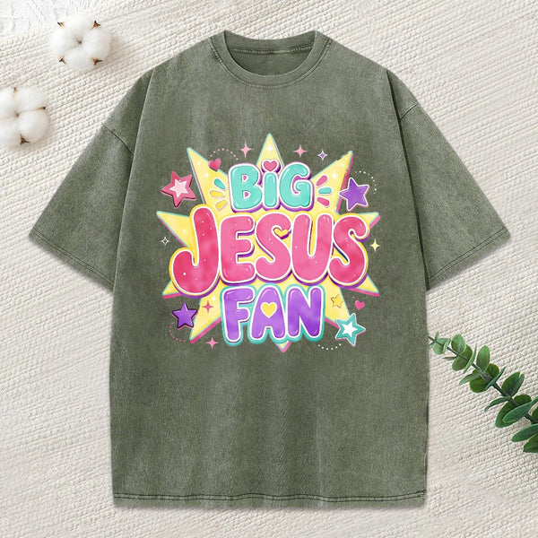 Big Jesus Fan Christian Washed T-Shirt