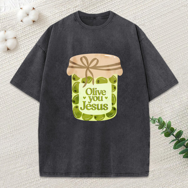 Olive You Jesus Christian Washed T-Shirt