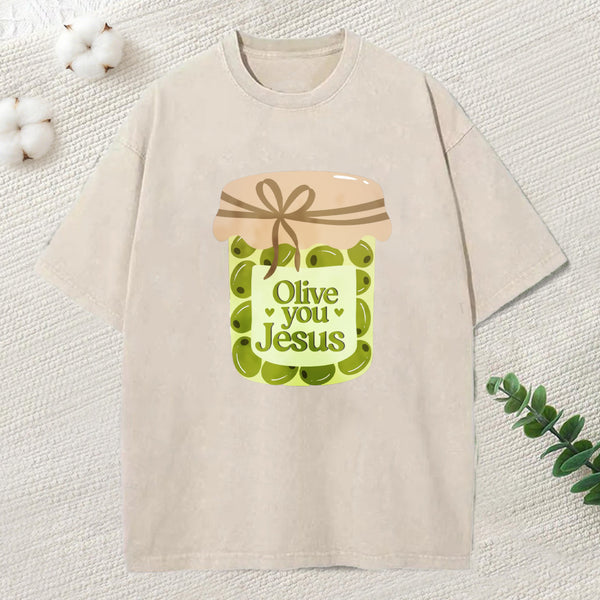 Olive You Jesus Christian Washed T-Shirt