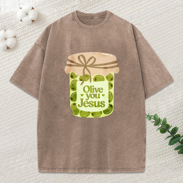 Olive You Jesus Christian Washed T-Shirt