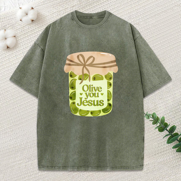 Olive You Jesus Christian Washed T-Shirt