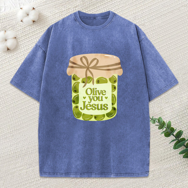 Olive You Jesus Christian Washed T-Shirt