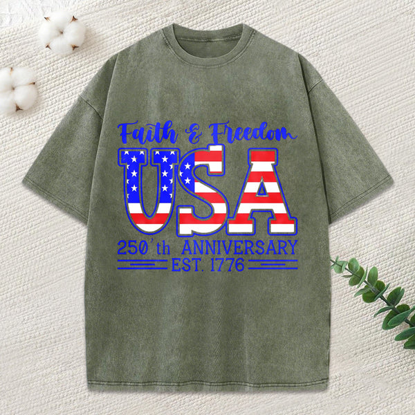 Faith Freedom Christian Washed T-Shirt
