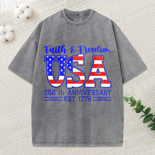 Faith Freedom Christian Washed T-Shirt