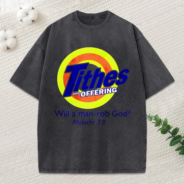 Will A Man Rob God Christian Washed T-Shirt