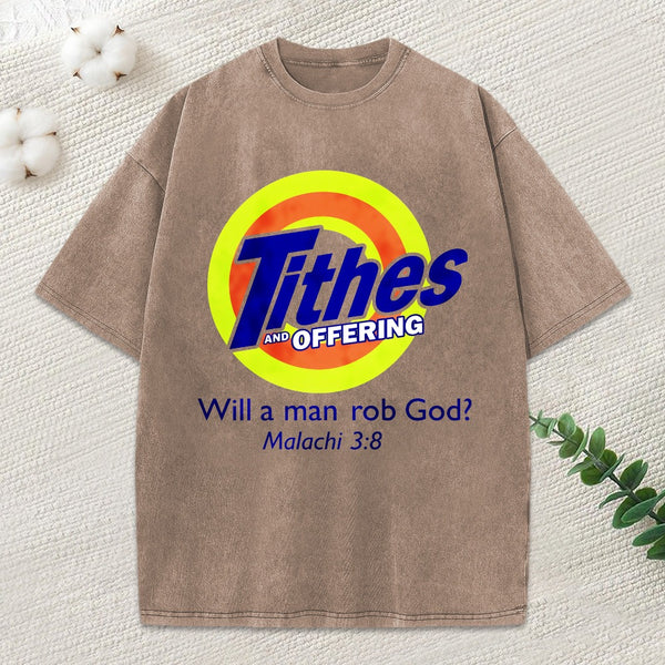 Will A Man Rob God Christian Washed T-Shirt