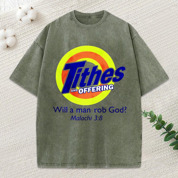Will A Man Rob God Christian Washed T-Shirt