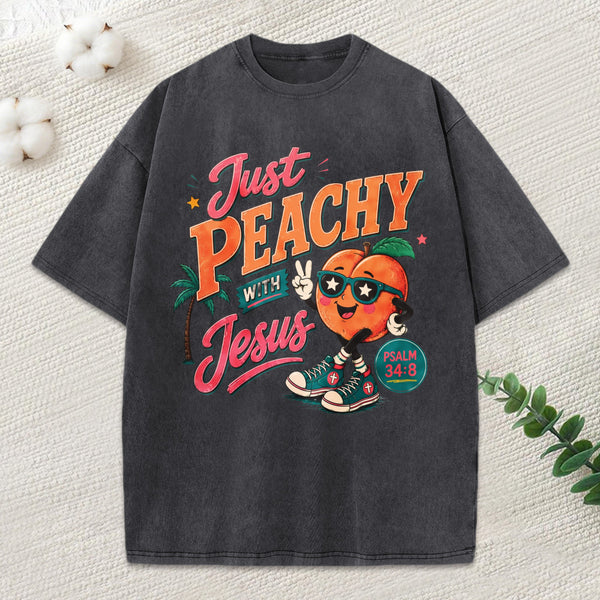 Just Peachy With Jesus Christian Washed T-Shirt
