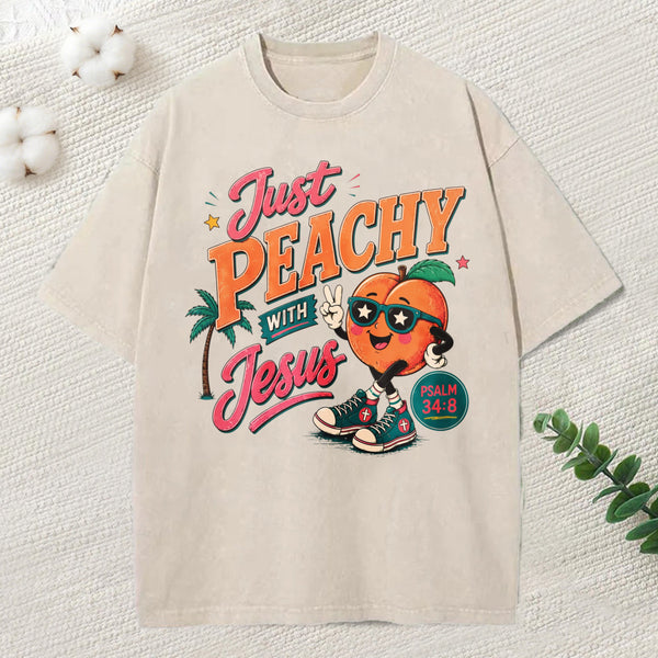 Just Peachy With Jesus Christian Washed T-Shirt