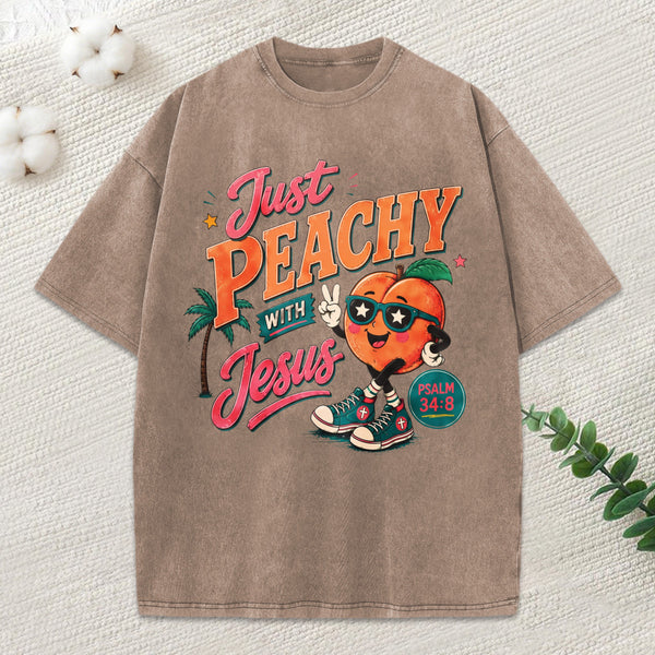 Just Peachy With Jesus Christian Washed T-Shirt