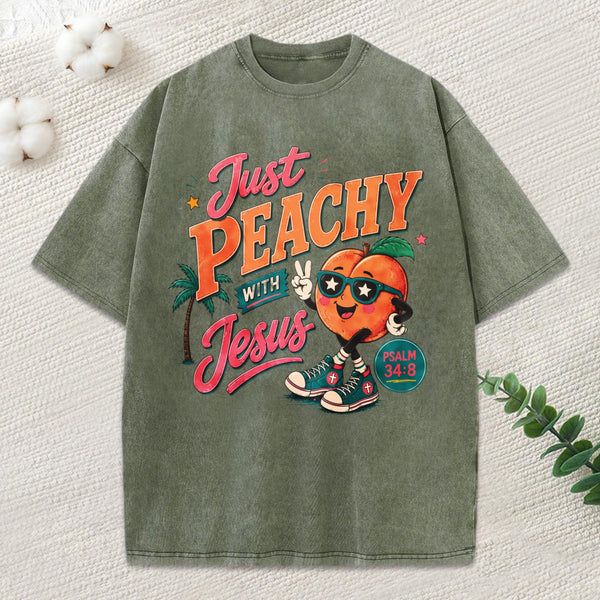 Just Peachy With Jesus Christian Washed T-Shirt
