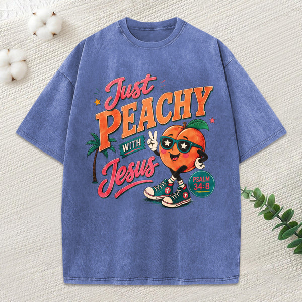 Just Peachy With Jesus Christian Washed T-Shirt