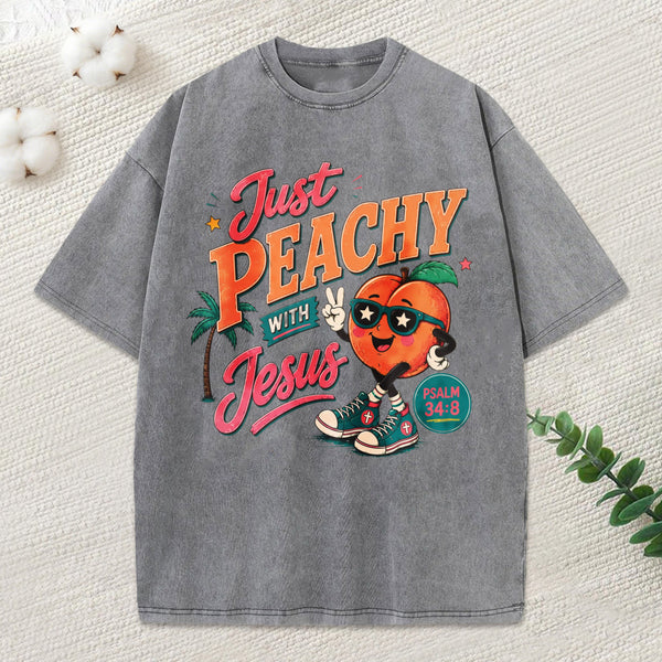 Just Peachy With Jesus Christian Washed T-Shirt