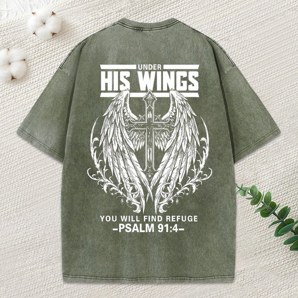 His Wings Christian Washed T-Shirt