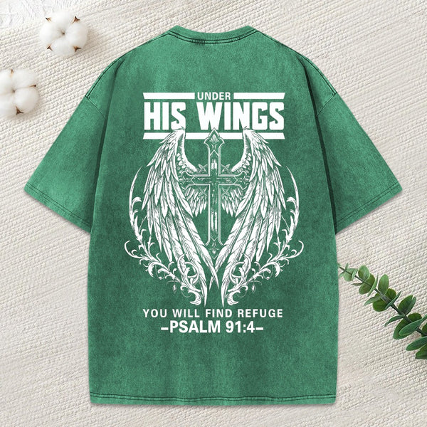 His Wings Christian Washed T-Shirt