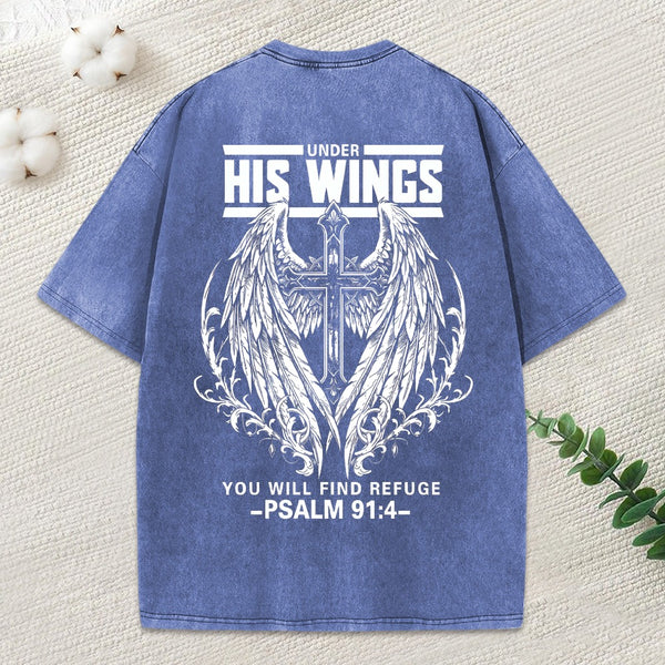 His Wings Christian Washed T-Shirt