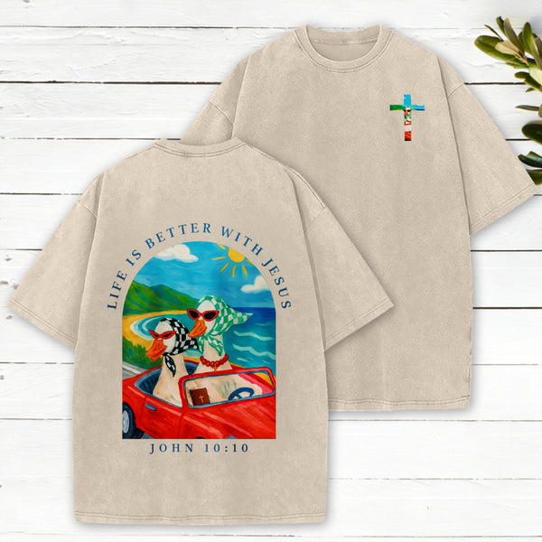 Life Is Better With Jesus Christian Washed T-Shirt