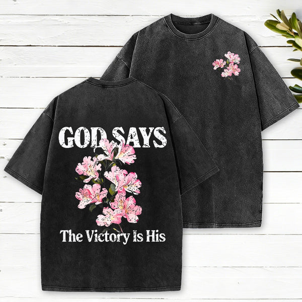 God Says The Victory Is His Christian Washed T-Shirt