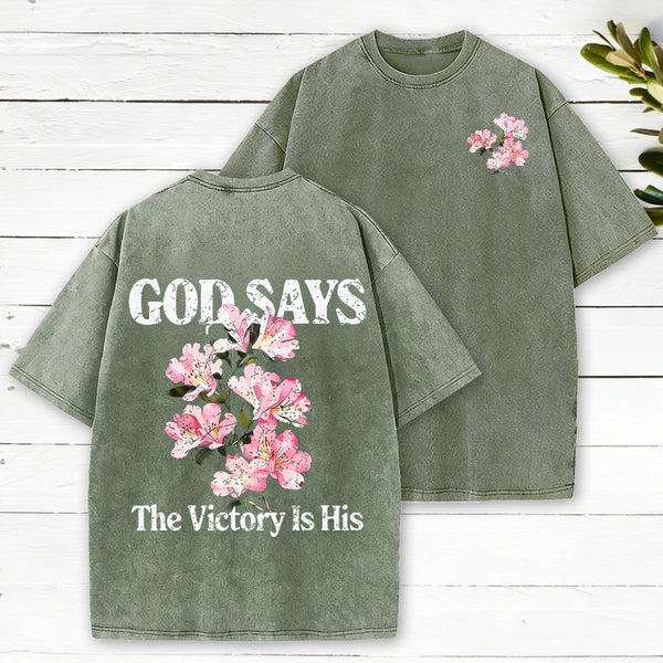 God Says The Victory Is His Christian Washed T-Shirt