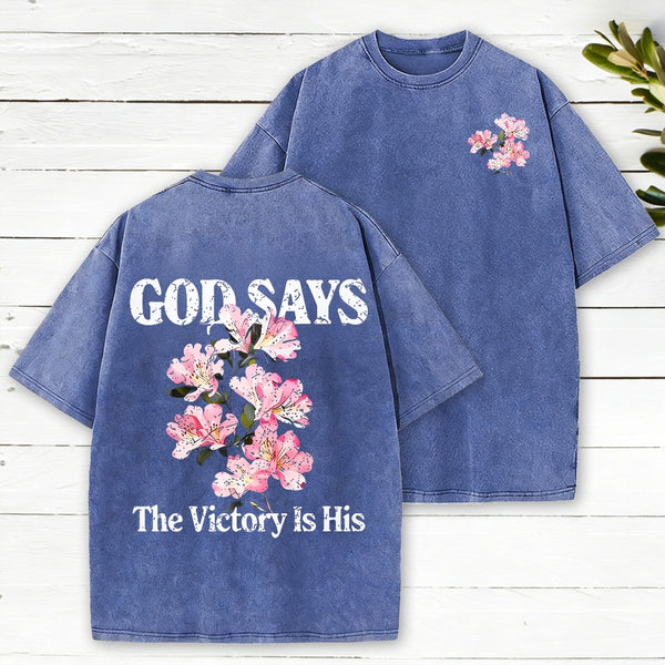 God Says The Victory Is His Christian Washed T-Shirt