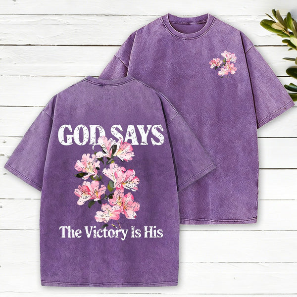 God Says The Victory Is His Christian Washed T-Shirt