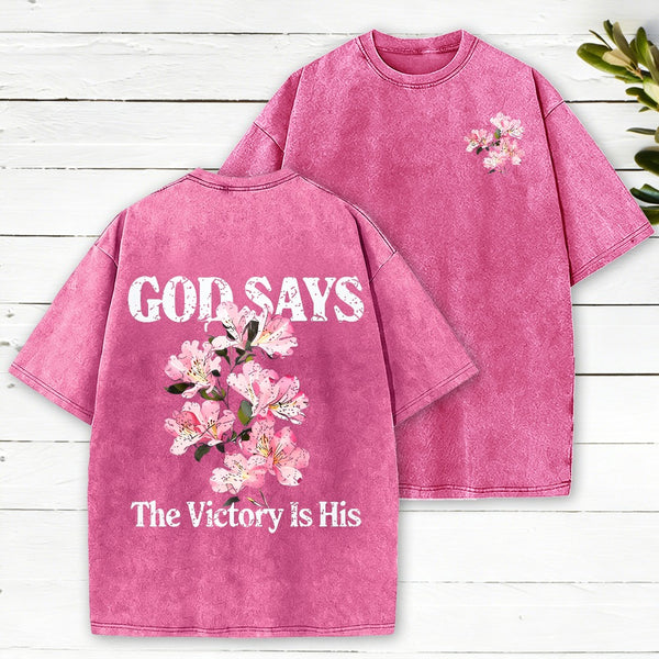 God Says The Victory Is His Christian Washed T-Shirt