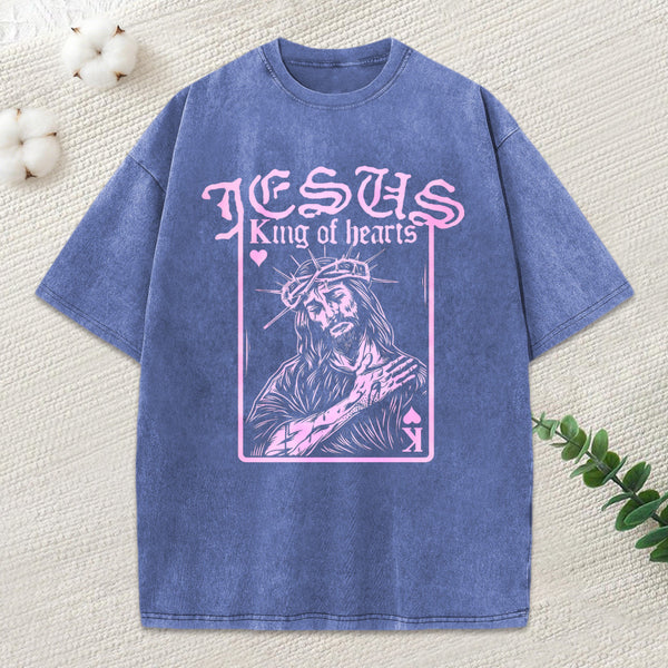 Jesus King Of Hearts Christian Washed T-Shirt