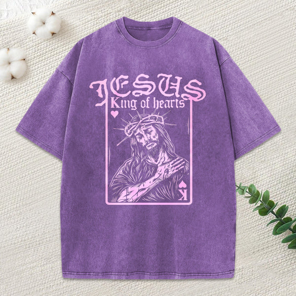 Jesus King Of Hearts Christian Washed T-Shirt