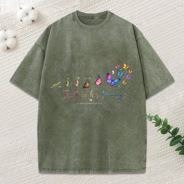 Just In His Timing Christian Washed T-Shirt