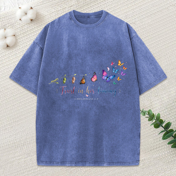 Just In His Timing Christian Washed T-Shirt